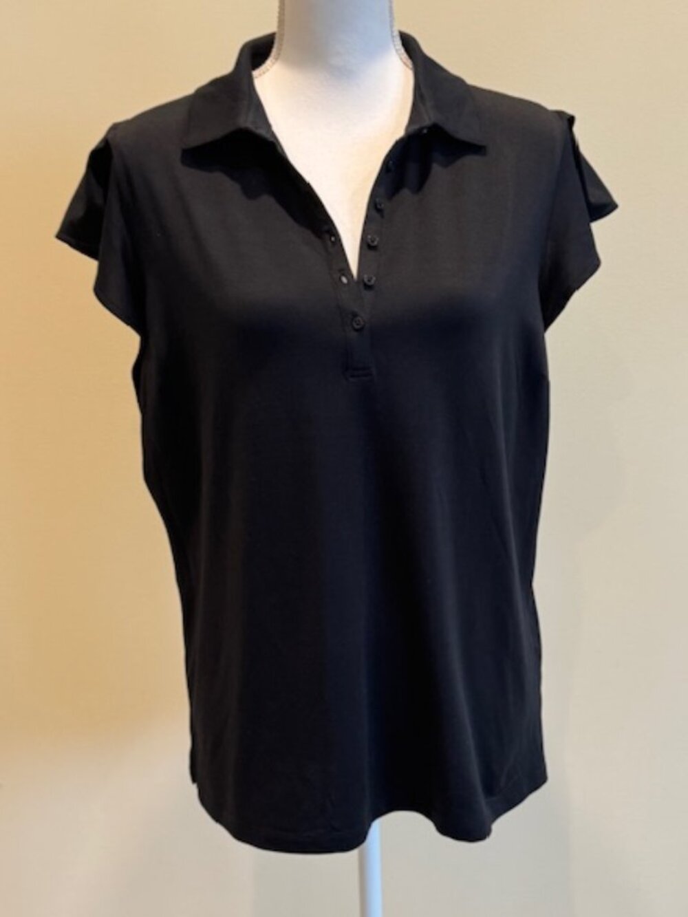 Pure Black Walter Hagen Women's Clubhouse Flutter Sleeve Golf Shirt - Size XL